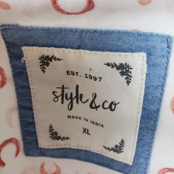 Style & Co Horseshoe Print Cotton Button Up Top White Size XL Equestrian Western - Picture 2 of 12